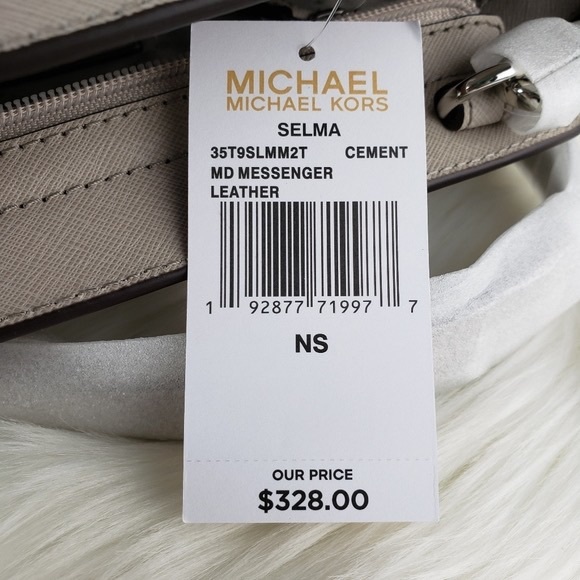 Michael Kors Selma MED Color-block White & Cement Saffiano Leather Messenger Bag - Picture 8 of 14